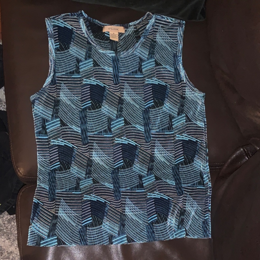 Vintage rave Blue and Black Patterned Tank Top
